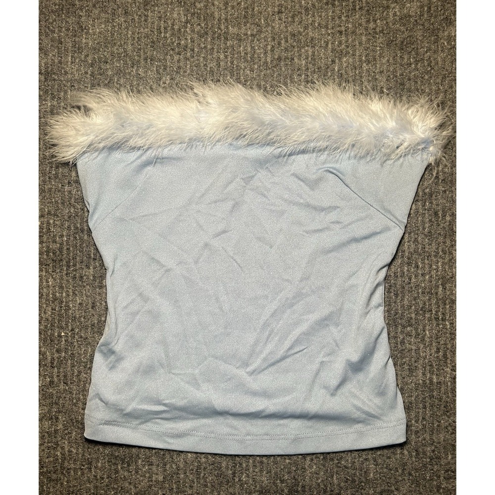 Rare Vintage Y2K Forever 21 Fur Tube Top Size XS In Sky Blue